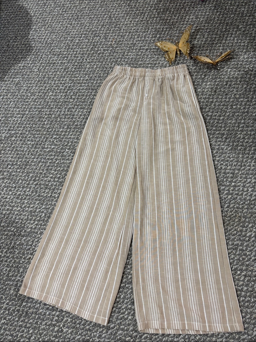 Light Tan Striped Wide-Leg Pull on Pants